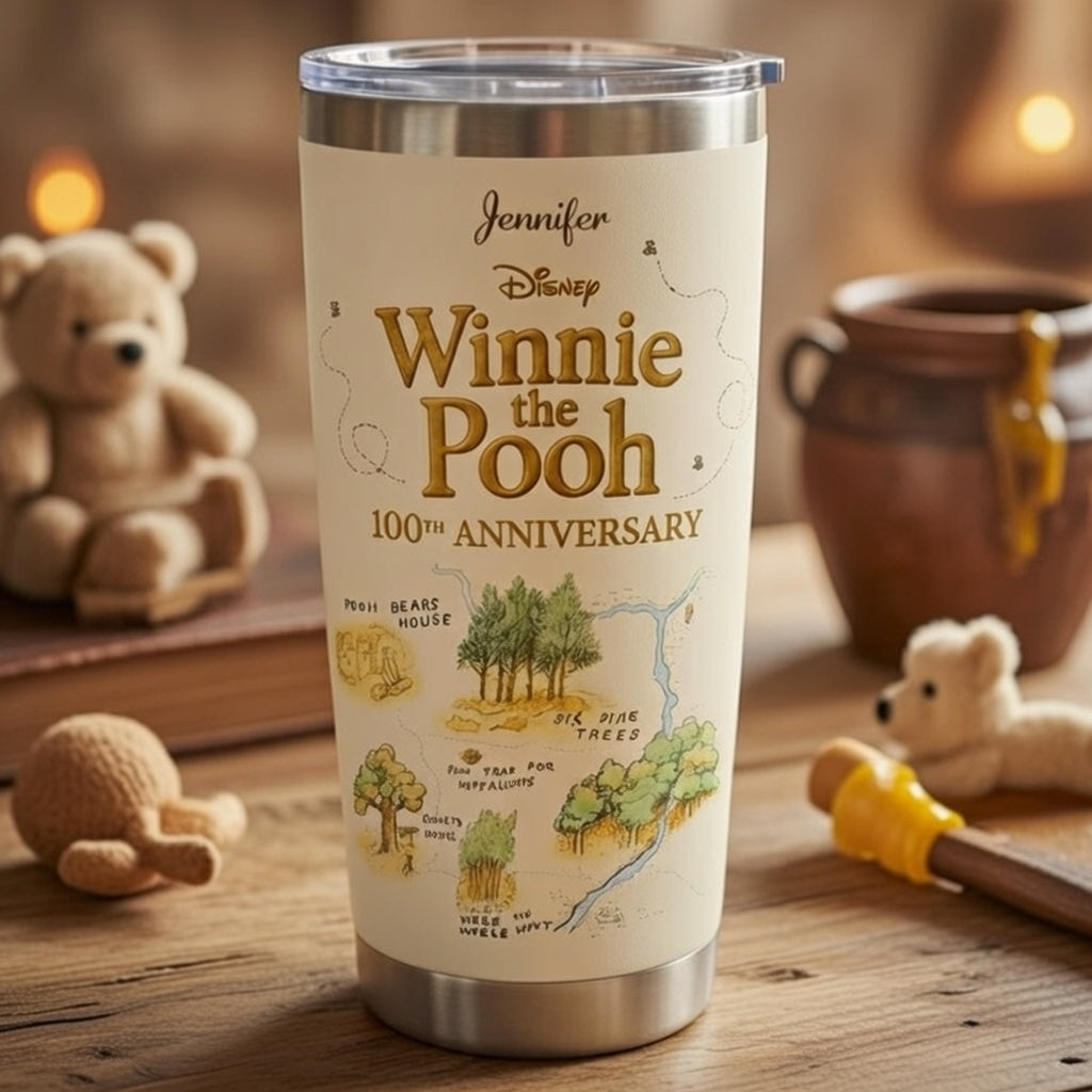 Personalized Winnie the Pooh 100th Anniversary Tumbler Gift for Movie Fans