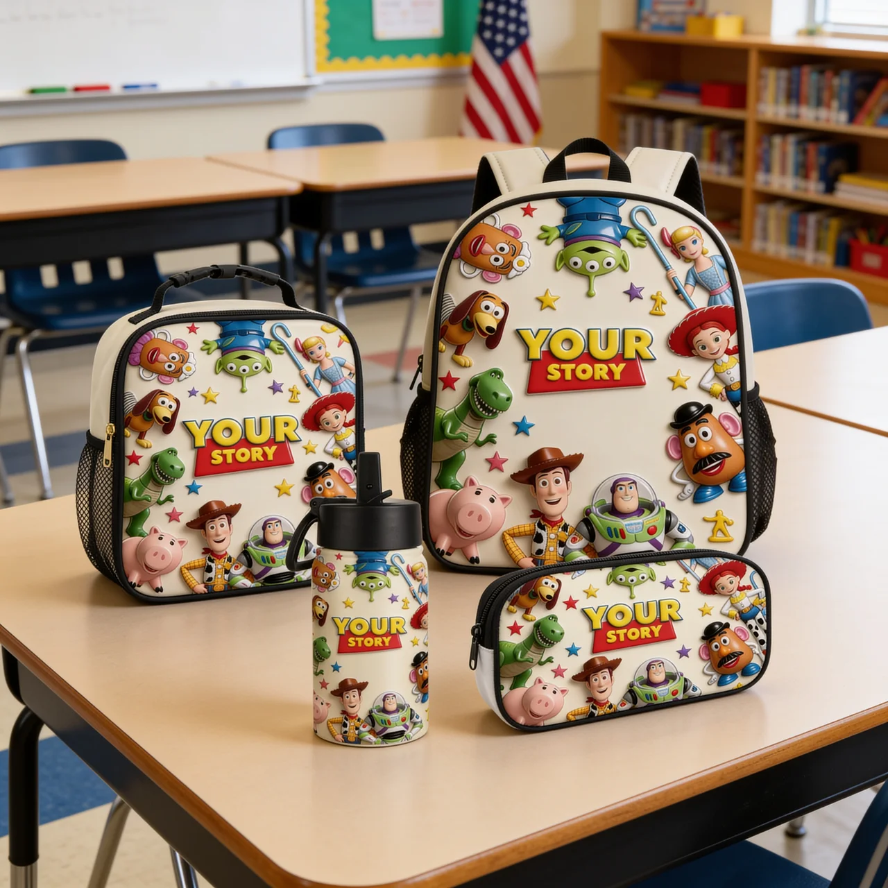 Personalized Cartoon-Themed School Backpack Set for Kids