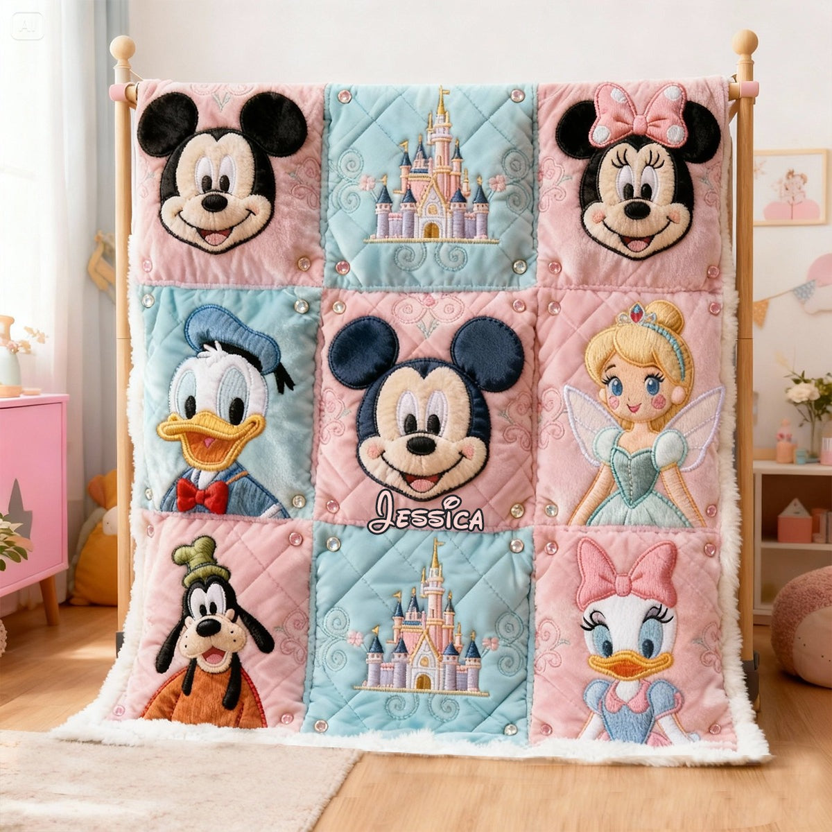 Personalized Disney Castle Blanket Custom Name Gift for Kids