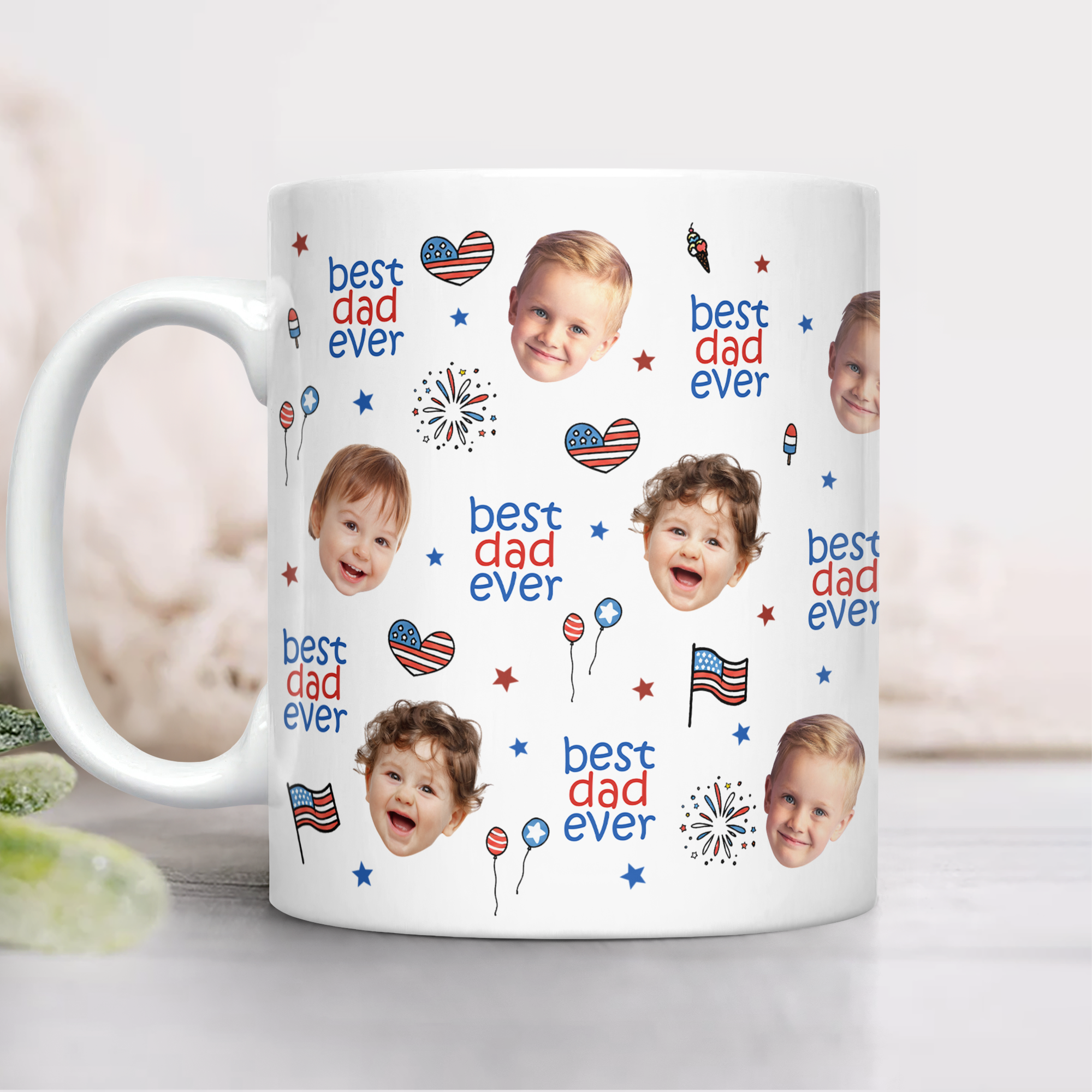 Personalized America Flag Mug Custom Face Gift for Dad
