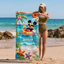Load image into Gallery viewer, Personalized Beach Towel with Vibrant Mickey Design for Summer Fun

