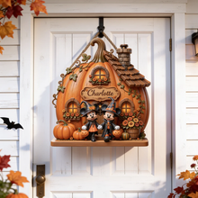 Load image into Gallery viewer, Personalized Pumpkin House Sign for Halloween Gift Decor
