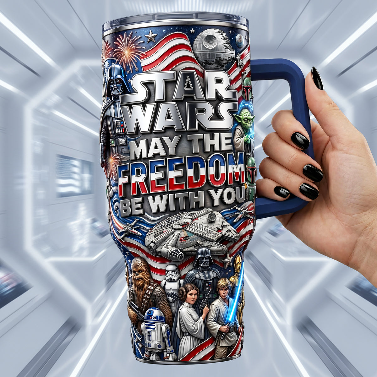Personalized Star Wars Tumbler with Handle for Movie Fans