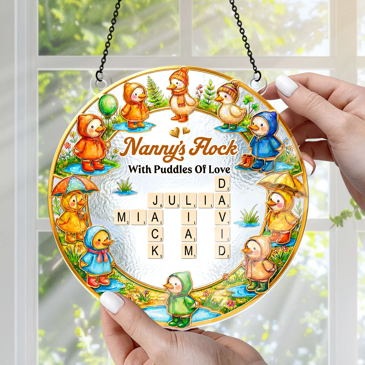 Personalized Acryllic Suncatcher with Family Crossword - Gift for Mom, Grandma