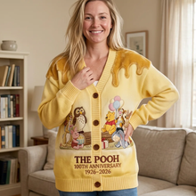 Load image into Gallery viewer, Personalized Knitted Cardigan with Pooh Characters Gift for Her
