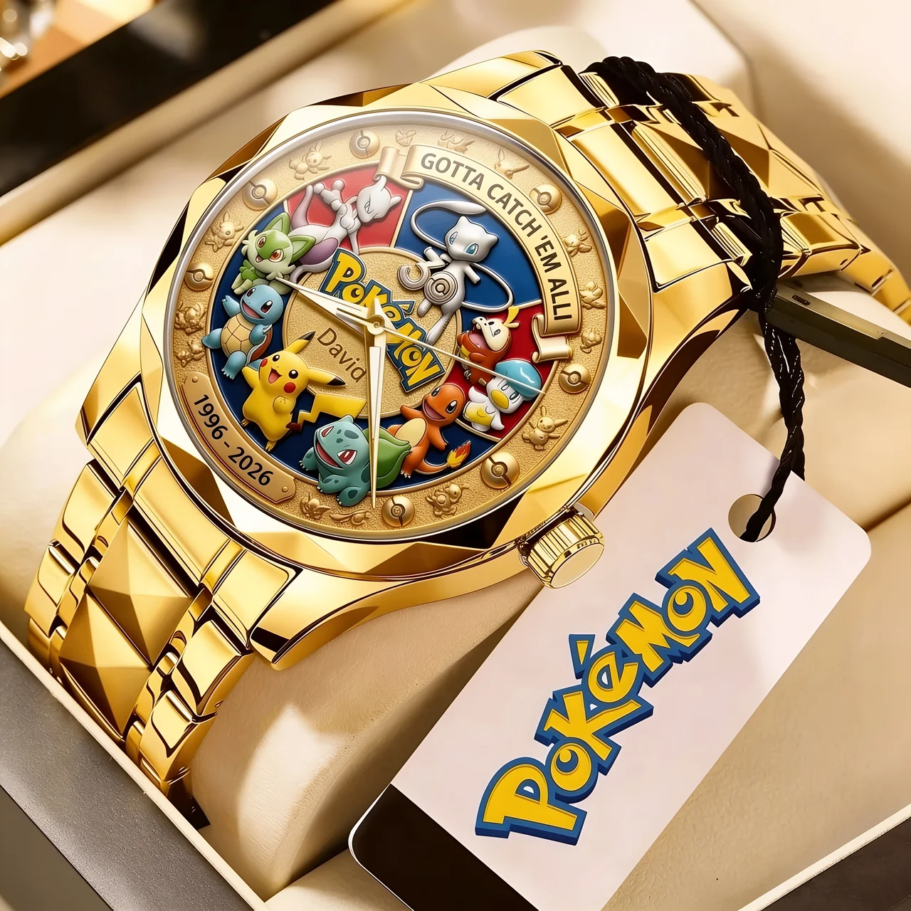 Personalized Pokemon Men's Wrist Watch Custom Engraved Gift for Movie Fans