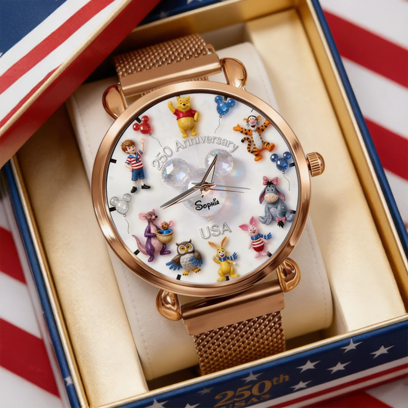 Personalized Women's Hand Watch with DSNY Honey Bear US Theme - Unique Anniversary Gift for Patriots