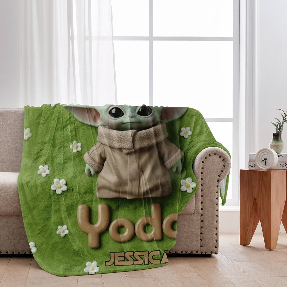 Personalized Baby Yoda Blanket Custom Name Gift for Movie Fans