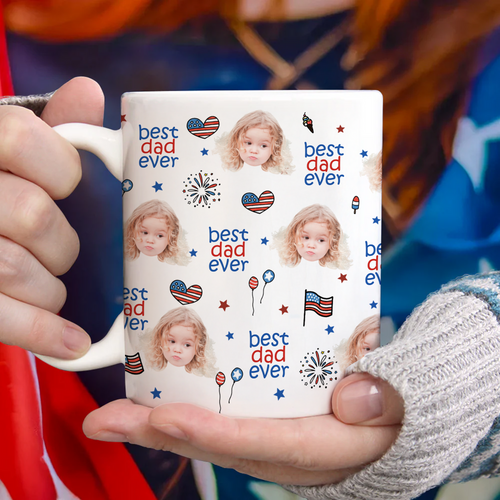 Personalized America Flag Mug Custom Face Gift for Dad