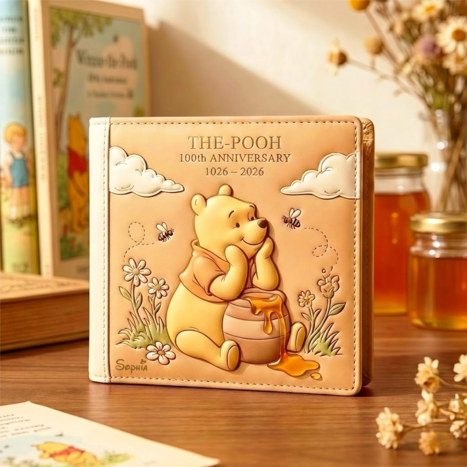 Personalized Pooh 100th Anniversary Leather Wallet Set Gift for Fans