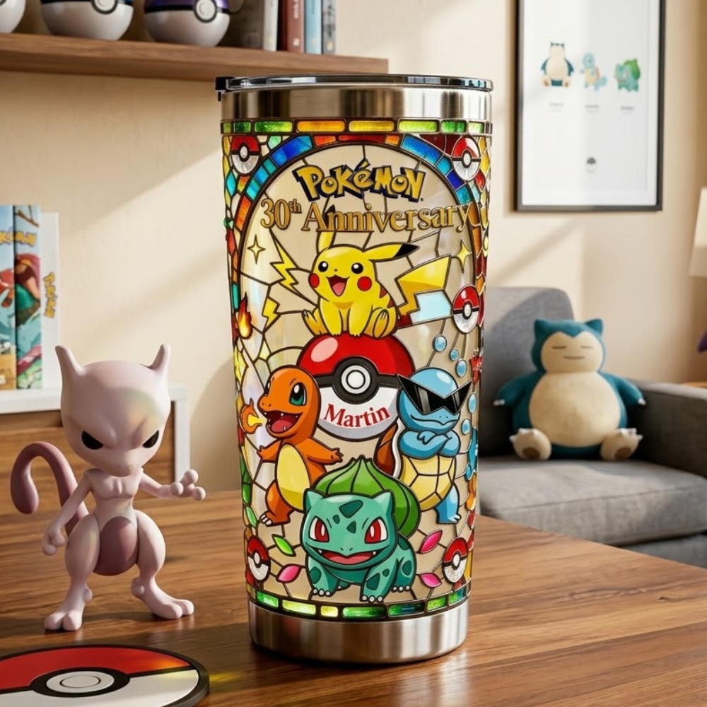Personalized Pokémon 30th Anniversary Tumbler Custom Name Gift for Fans