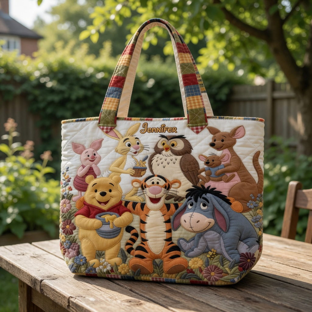 Personalized Quilted Tote Bag with Disney Characters Gift for Movie Fans
