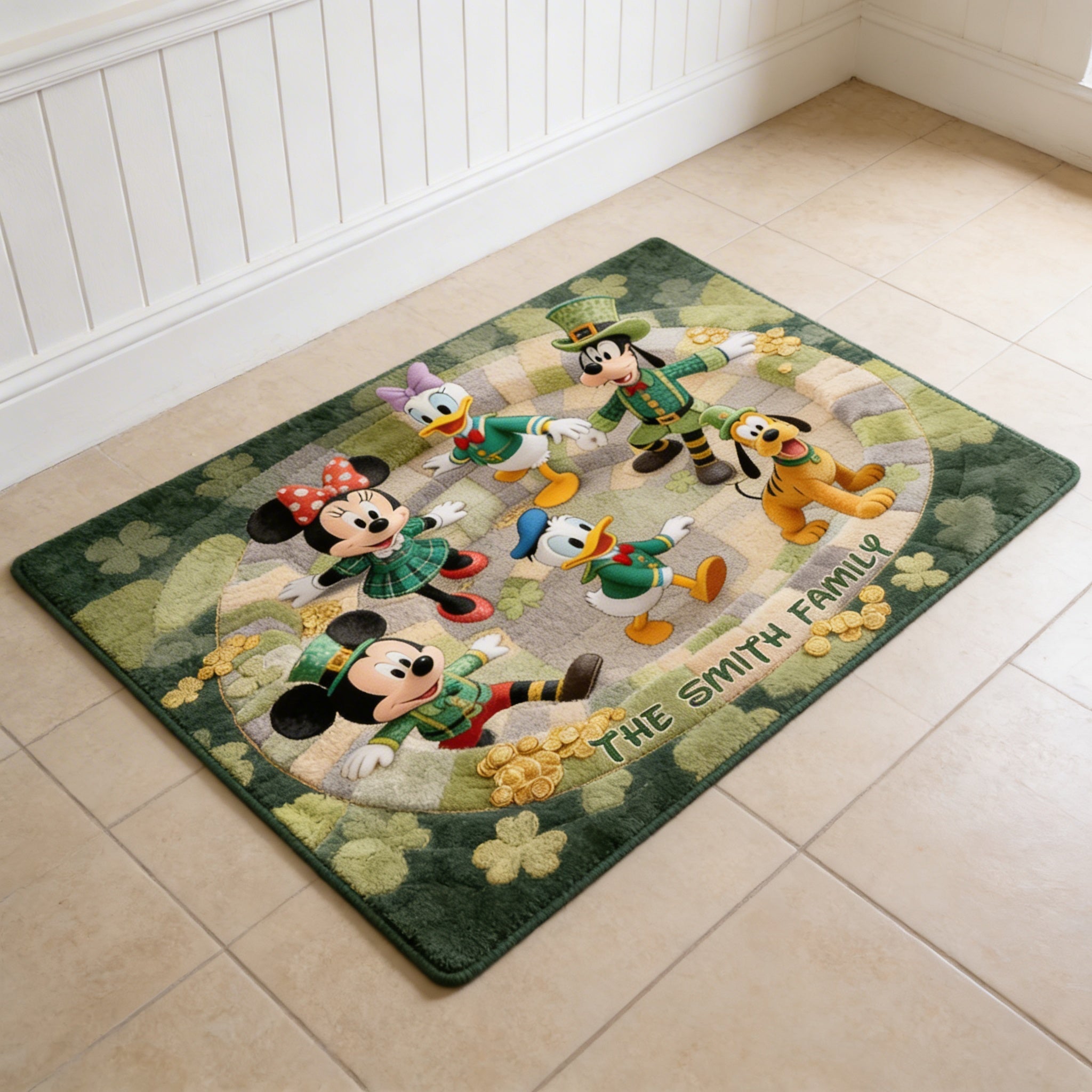 Personalized St. Patrick's Day Doormat Family Gift with Disney Characters