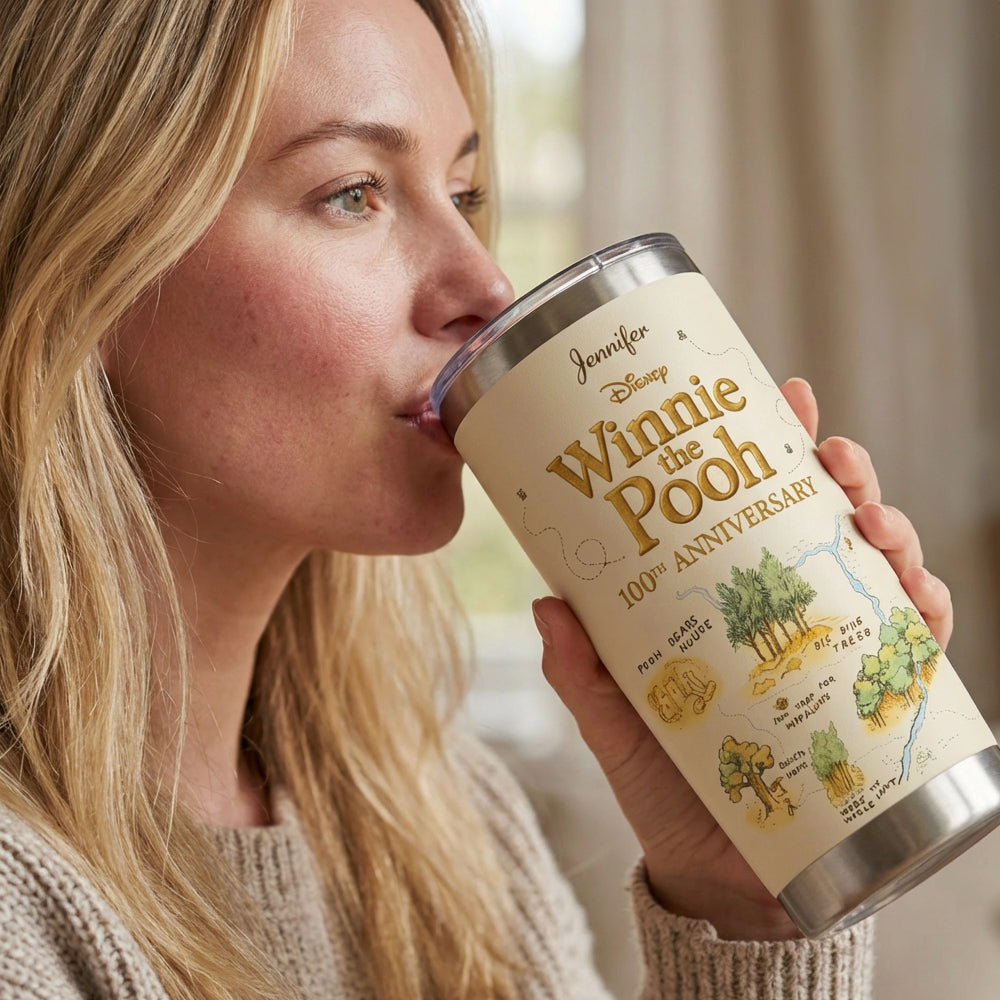 Personalized Winnie the Pooh 100th Anniversary Tumbler Gift for Movie Fans