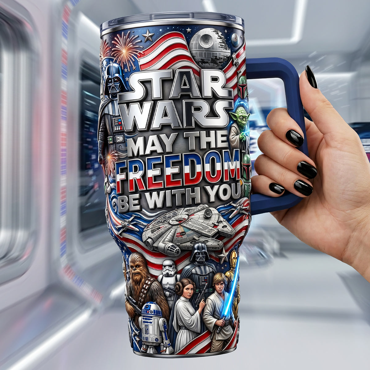 Personalized Star Wars Tumbler with Handle for Movie Fans