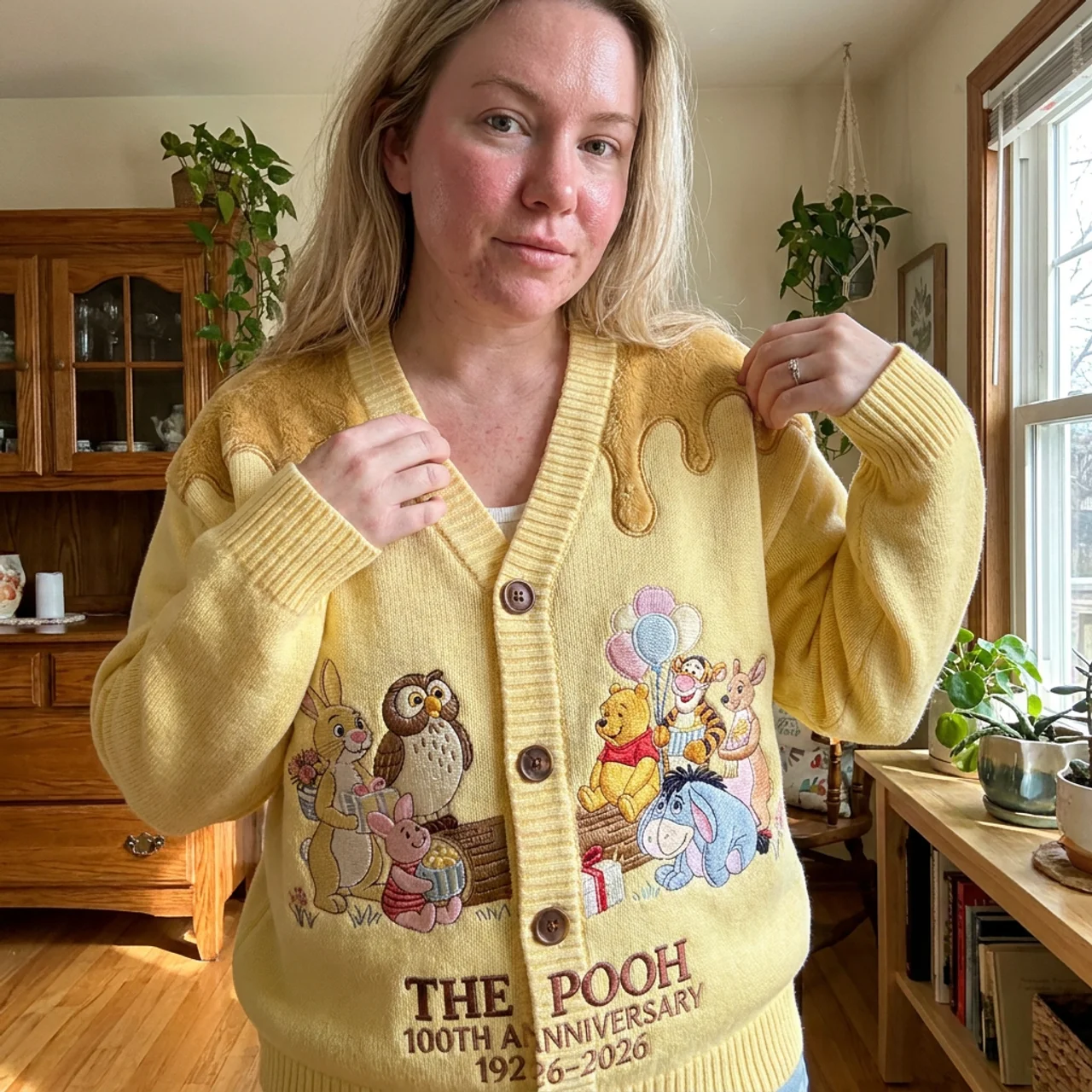 Personalized Knitted Cardigan with Pooh Characters Gift for Her