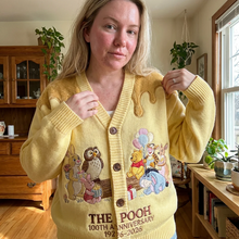 Load image into Gallery viewer, Personalized Knitted Cardigan with Pooh Characters Gift for Her
