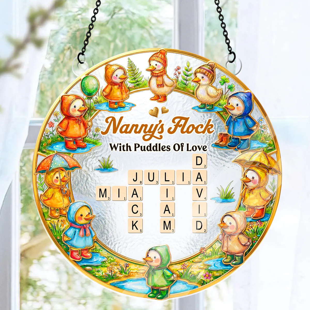 Personalized Acryllic Suncatcher with Family Crossword - Gift for Mom, Grandma