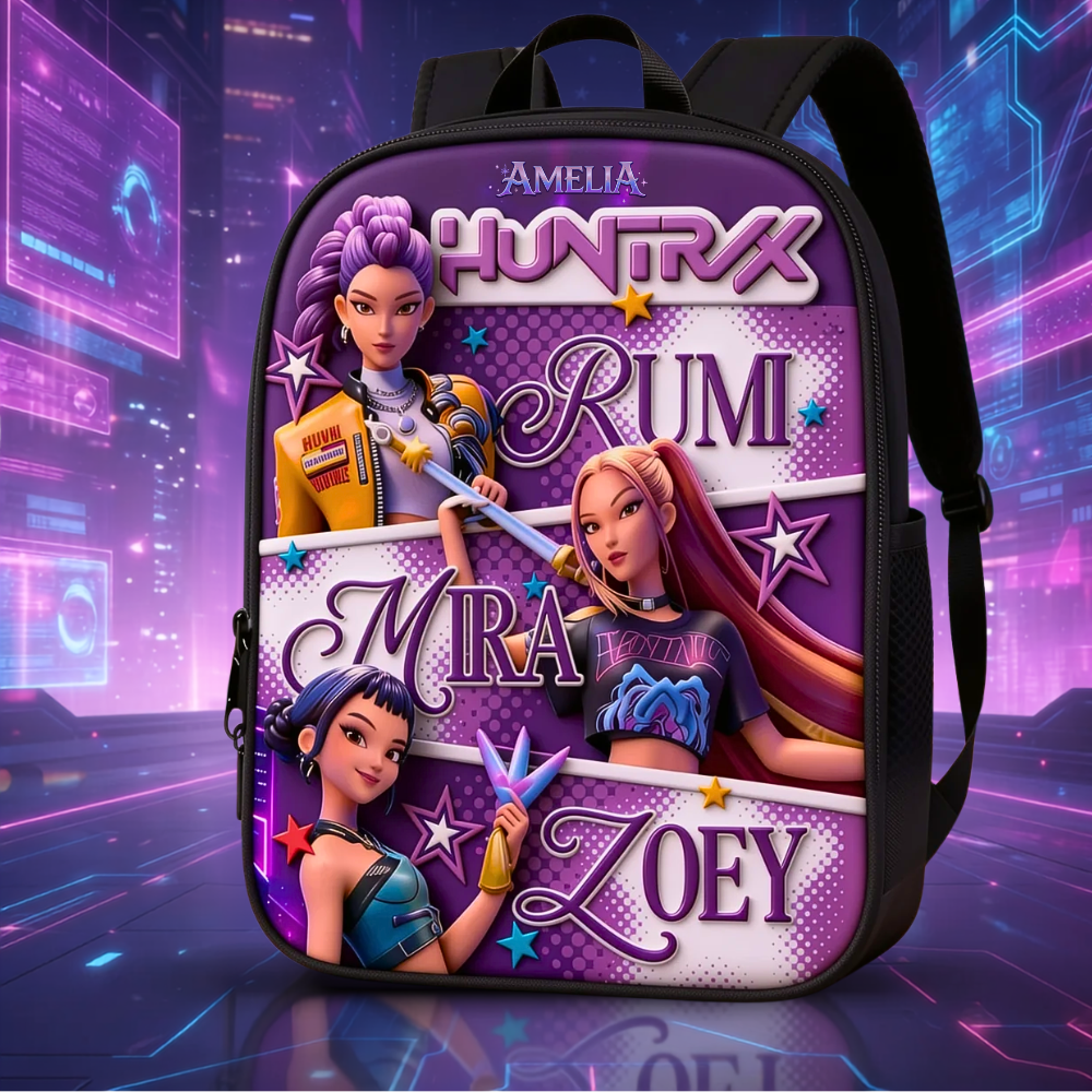 Personalized Cartoon Girl Backpack Set with Lunch Bag, Pencil Case, Water Bottle - School Gifts for Girls