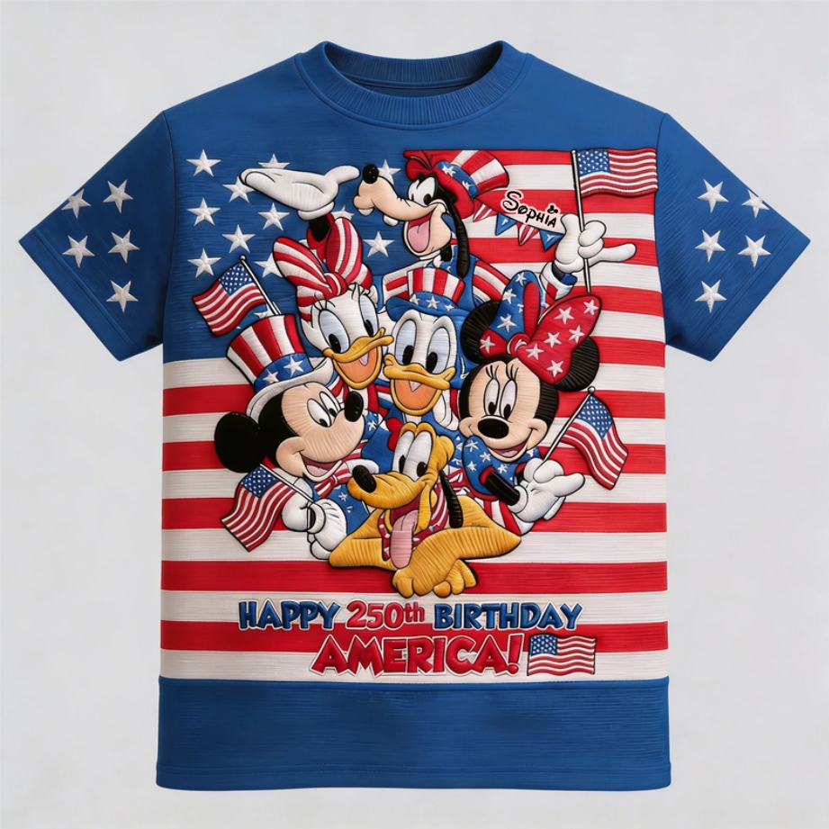 Personalized 250th Anniversary USA Shirt with Disney Characters - Gift for Movie Fans & Families