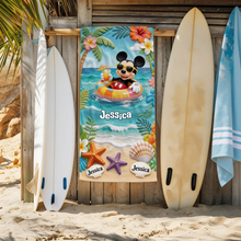 Load image into Gallery viewer, Personalized Beach Towel with Vibrant Mickey Design for Summer Fun
