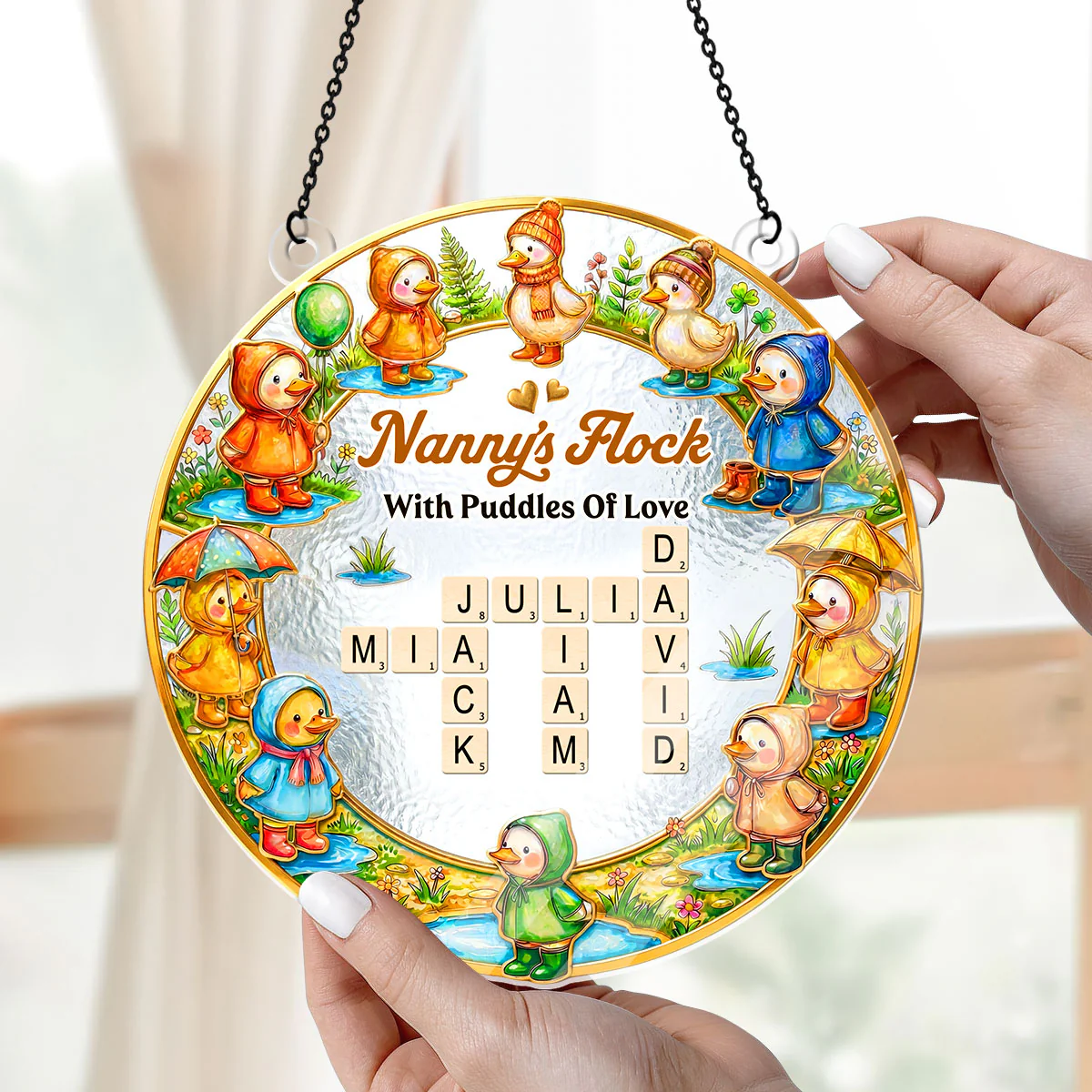Personalized Acryllic Suncatcher with Family Crossword - Gift for Mom, Grandma