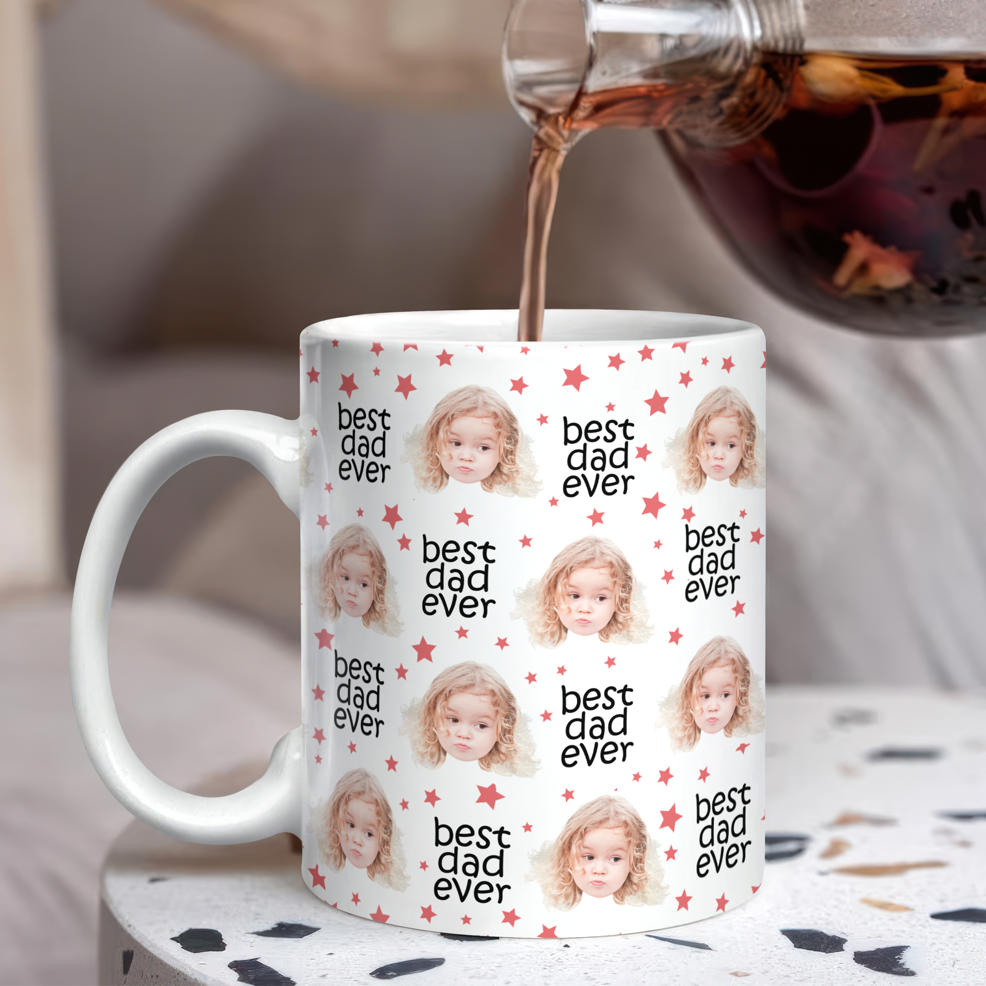 Custom Face Mug with Colored Stars Gift for Dad & Mom