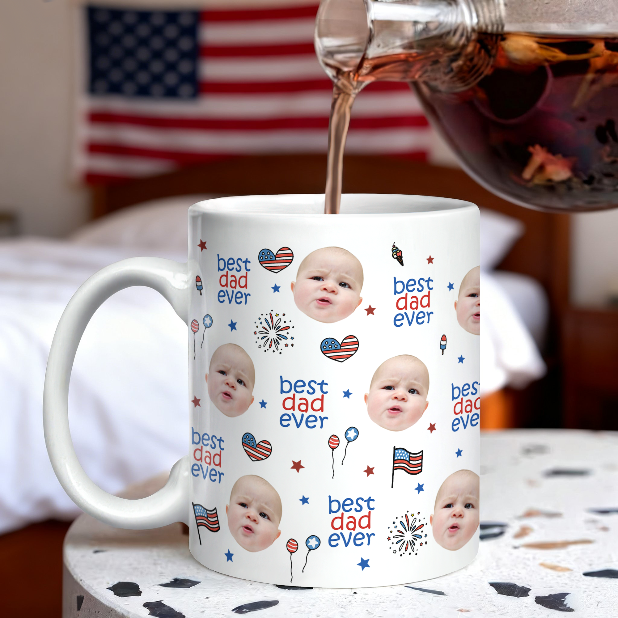 Personalized America Flag Mug Custom Face Gift for Dad