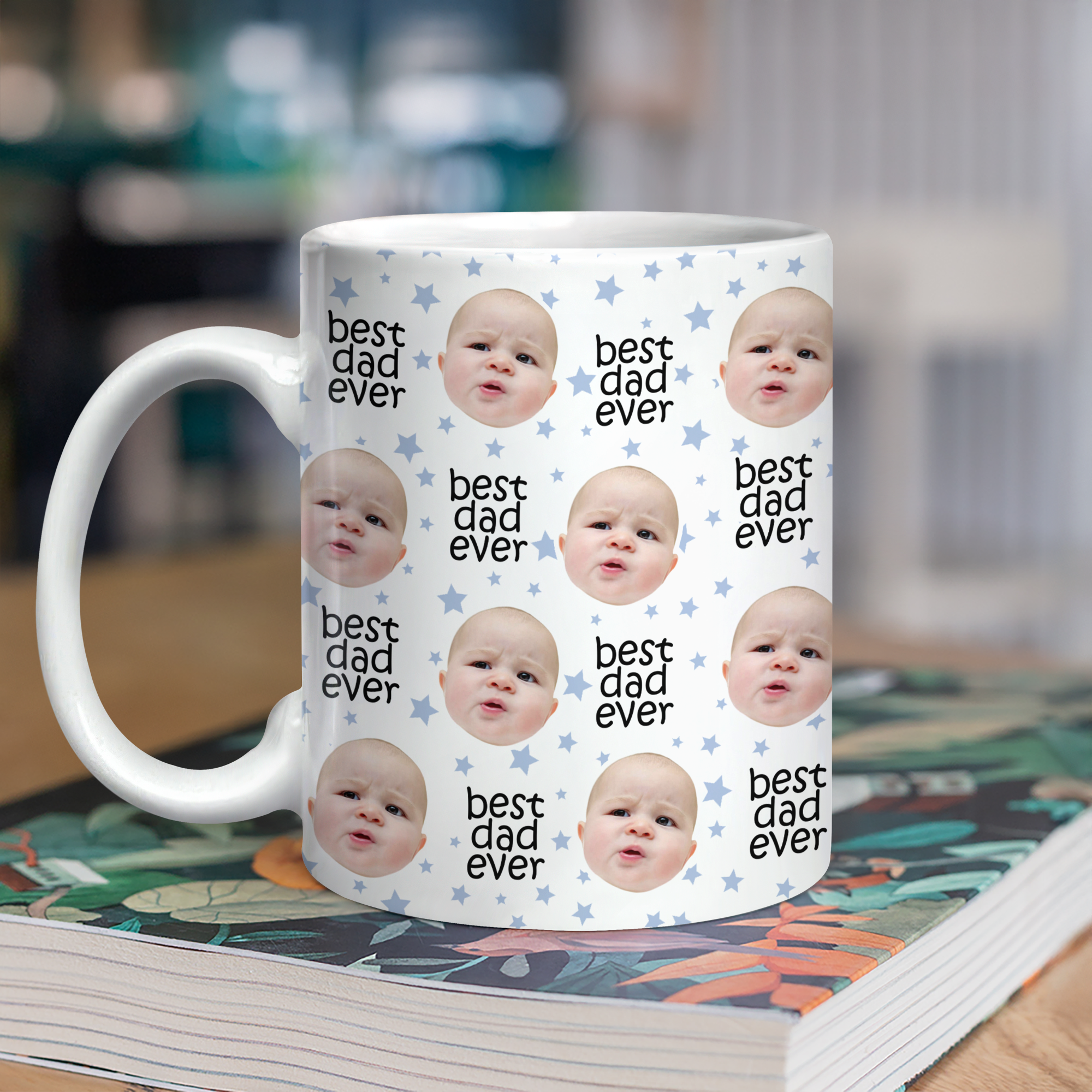 Custom Face Mug with Colored Stars Gift for Dad & Mom