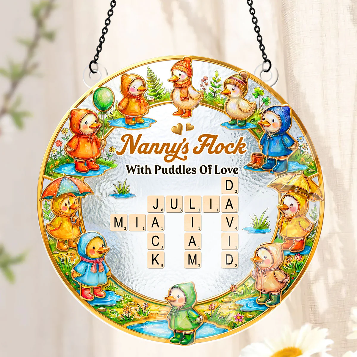 Personalized Acryllic Suncatcher with Family Crossword - Gift for Mom, Grandma