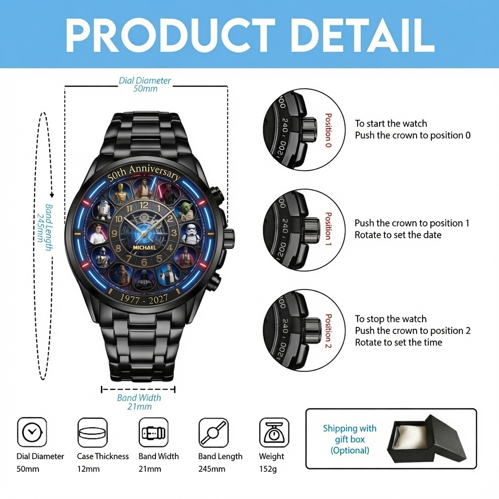 Personalized Galaxy Star Hand Watch Custom Name Gift for Anniversary