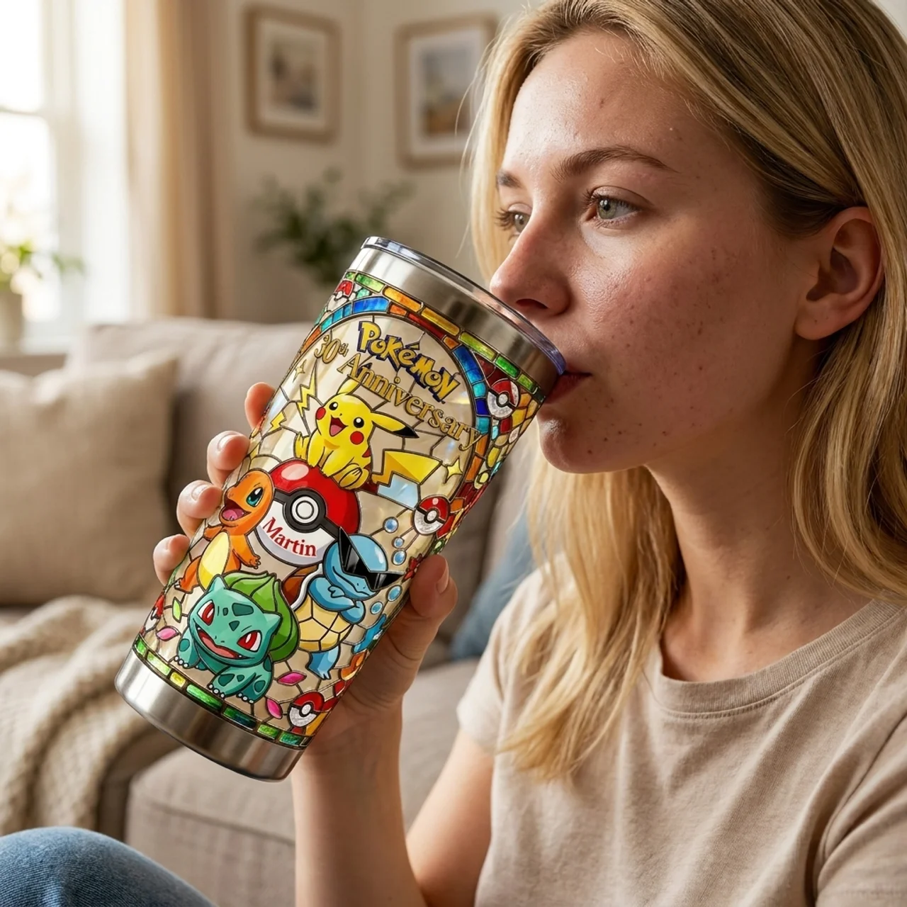 Personalized Pokémon 30th Anniversary Tumbler Custom Name Gift for Fans