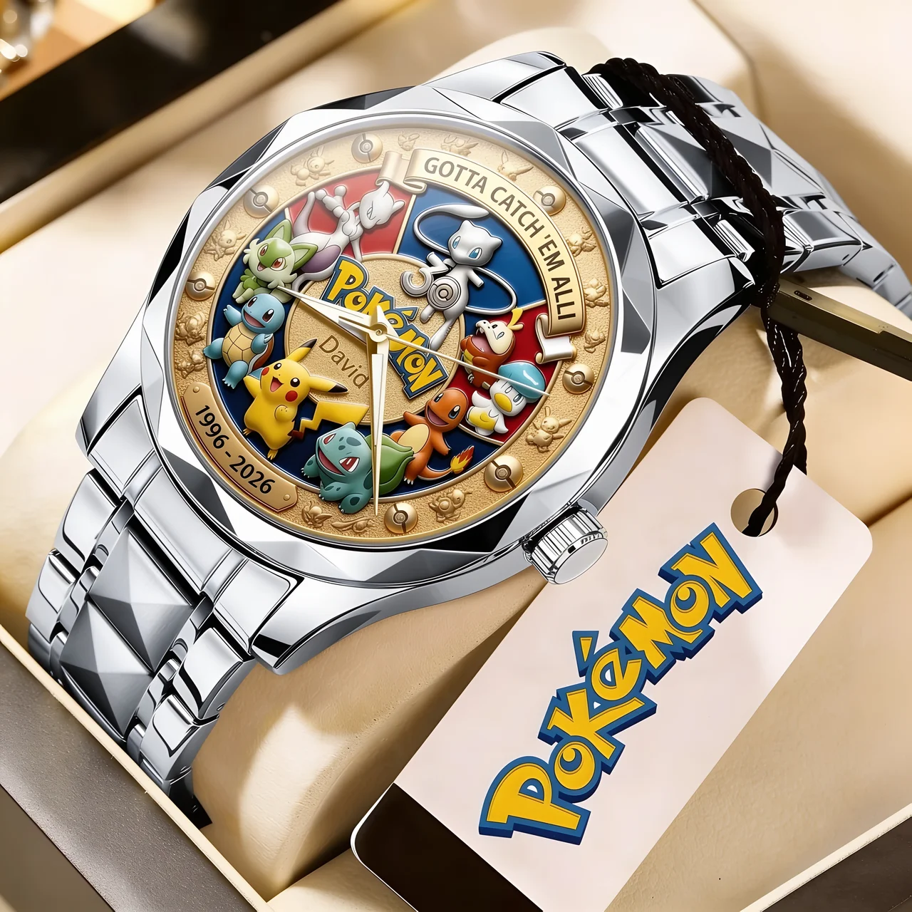 Personalized Pokemon Men's Wrist Watch Custom Engraved Gift for Movie Fans