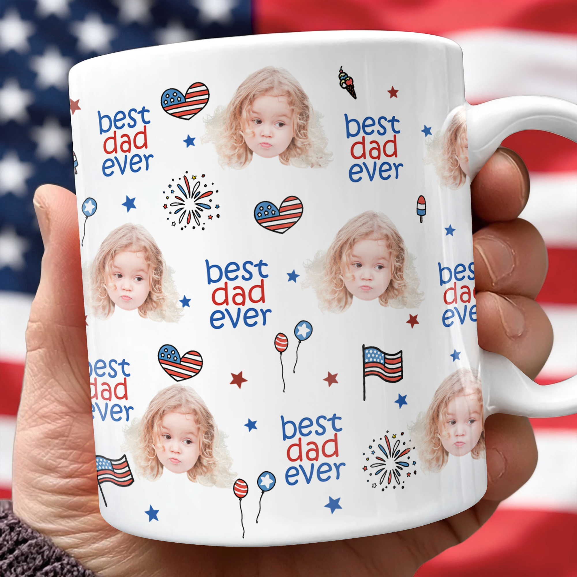 Personalized America Flag Mug Custom Face Gift for Dad