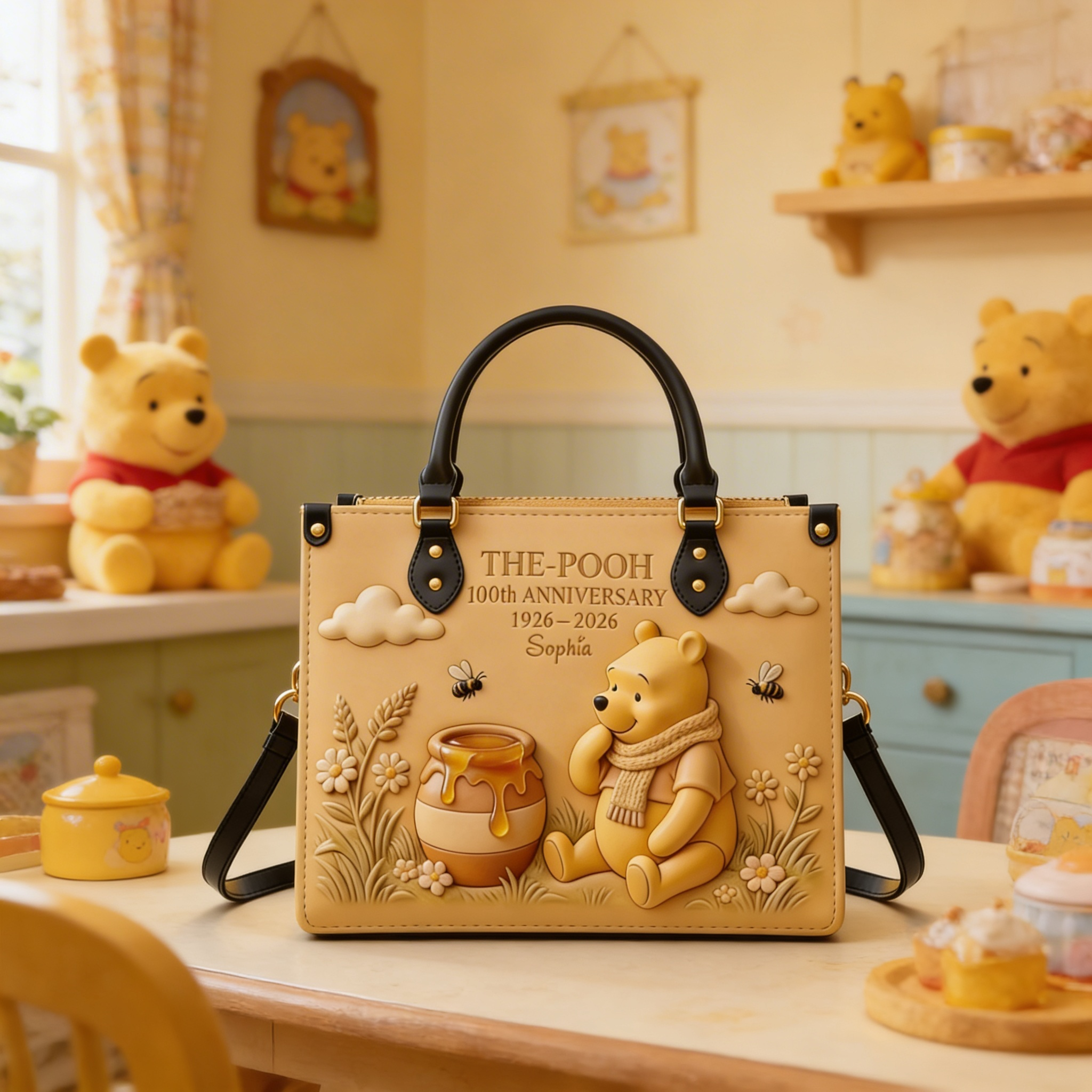 Personalized Pooh 100th Anniversary Leather Wallet Set Gift for Fans