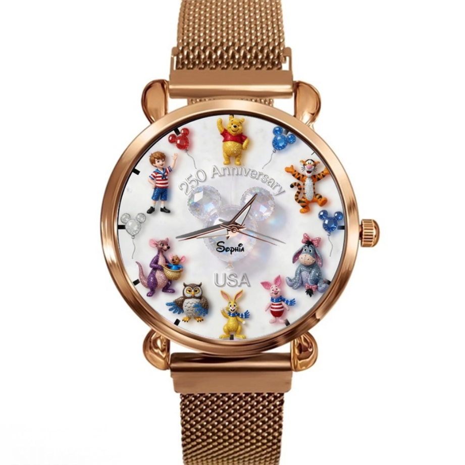 Personalized Women's Hand Watch with DSNY Honey Bear US Theme - Unique Anniversary Gift for Patriots
