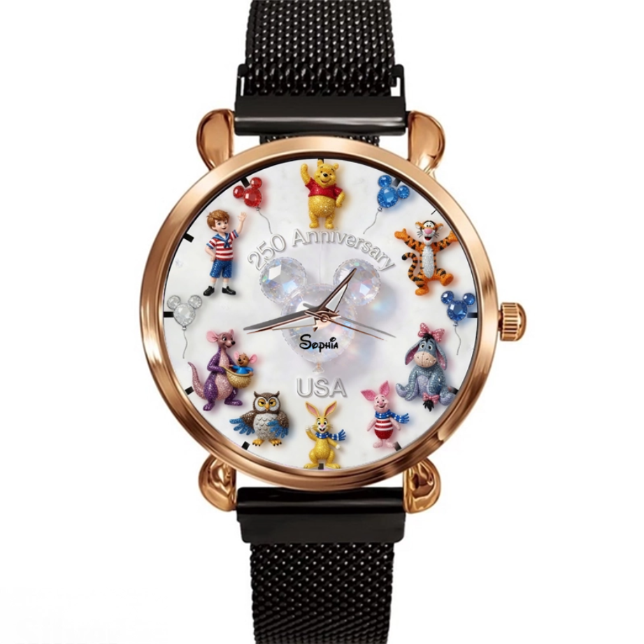 Personalized Women's Hand Watch with DSNY Honey Bear US Theme - Unique Anniversary Gift for Patriots