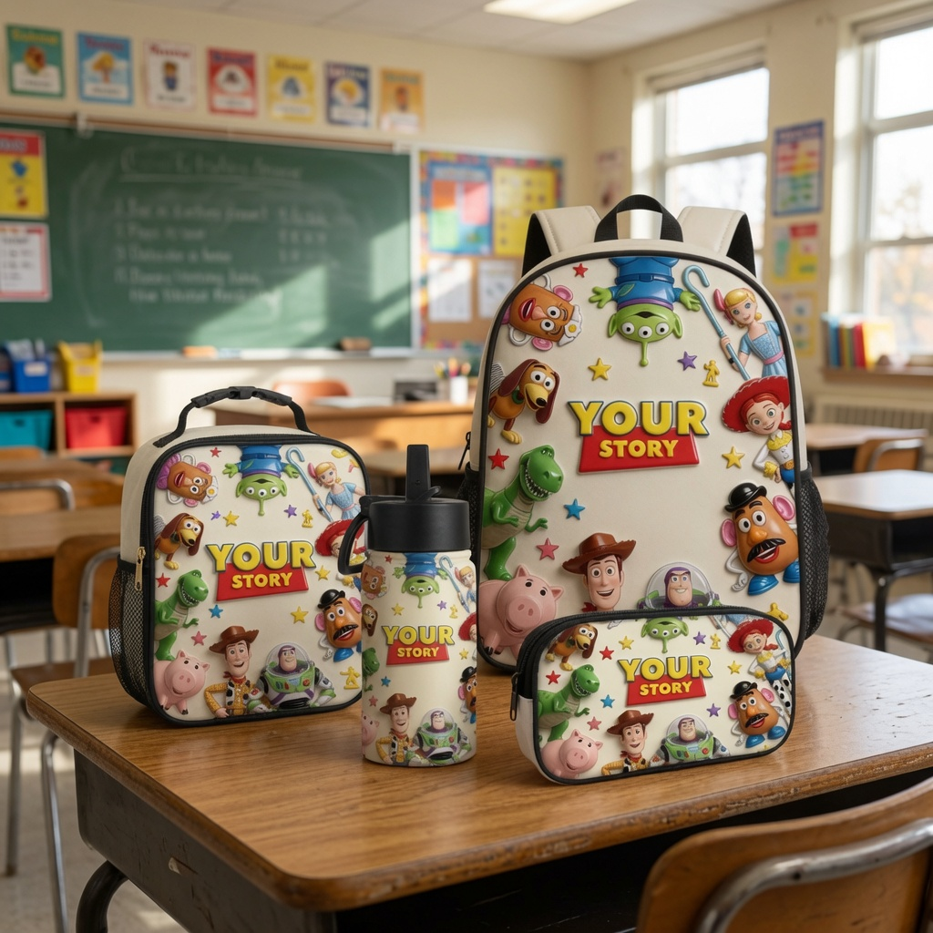 Personalized Cartoon-Themed School Backpack Set for Kids