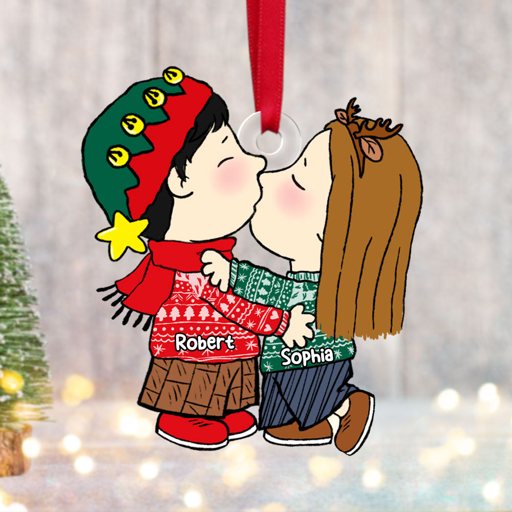 Personalized Acrylic Christmas Ornament for Couples - Puppy Love Gift