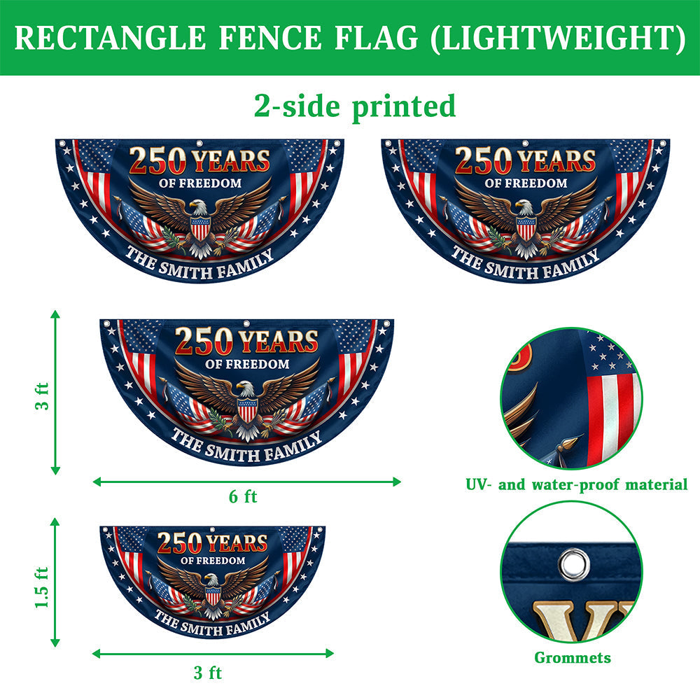 Personalized 250 Years of Freedom Non-Pleated Fan Flag USA Gift for Family Independence Day Decor