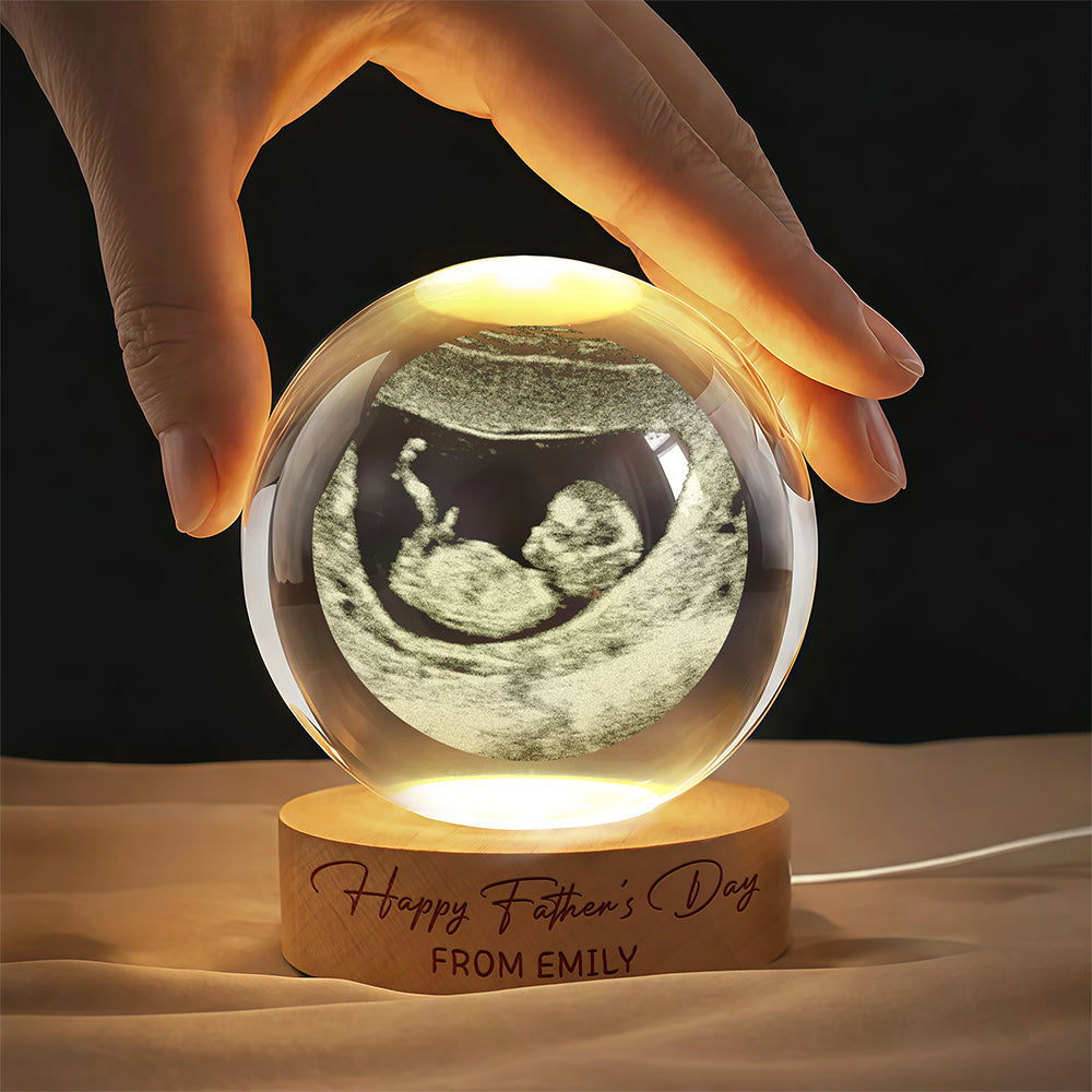 Personalized Engraved 3D Crystal Ball LED Night Light Gift for Dad