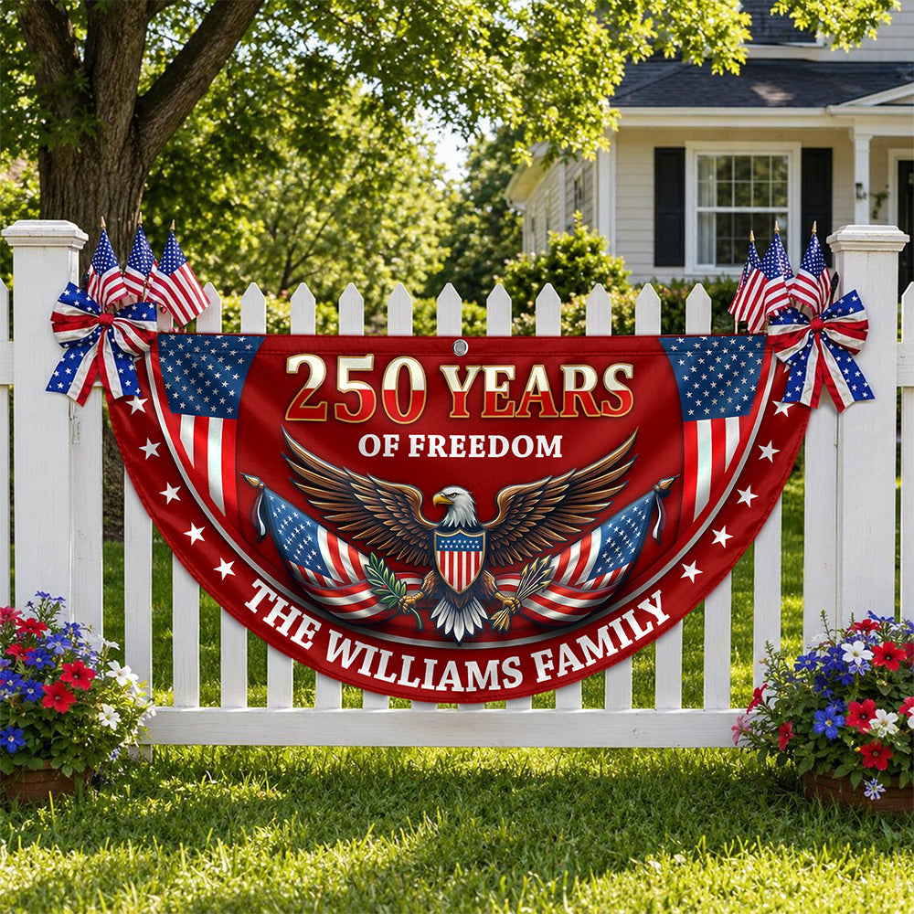 Personalized 250 Years of Freedom Non-Pleated Fan Flag USA Gift for Family Independence Day Decor