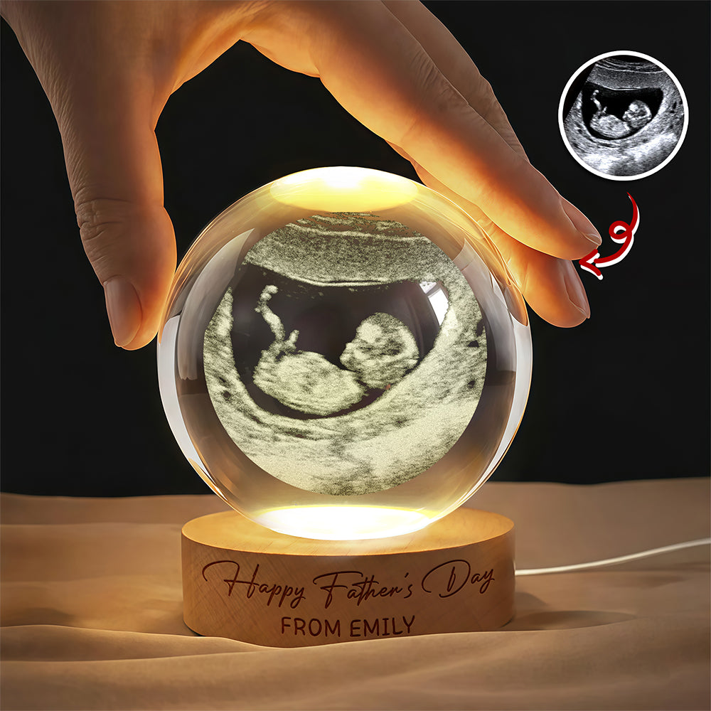 Personalized Engraved 3D Crystal Ball LED Night Light Gift for Dad