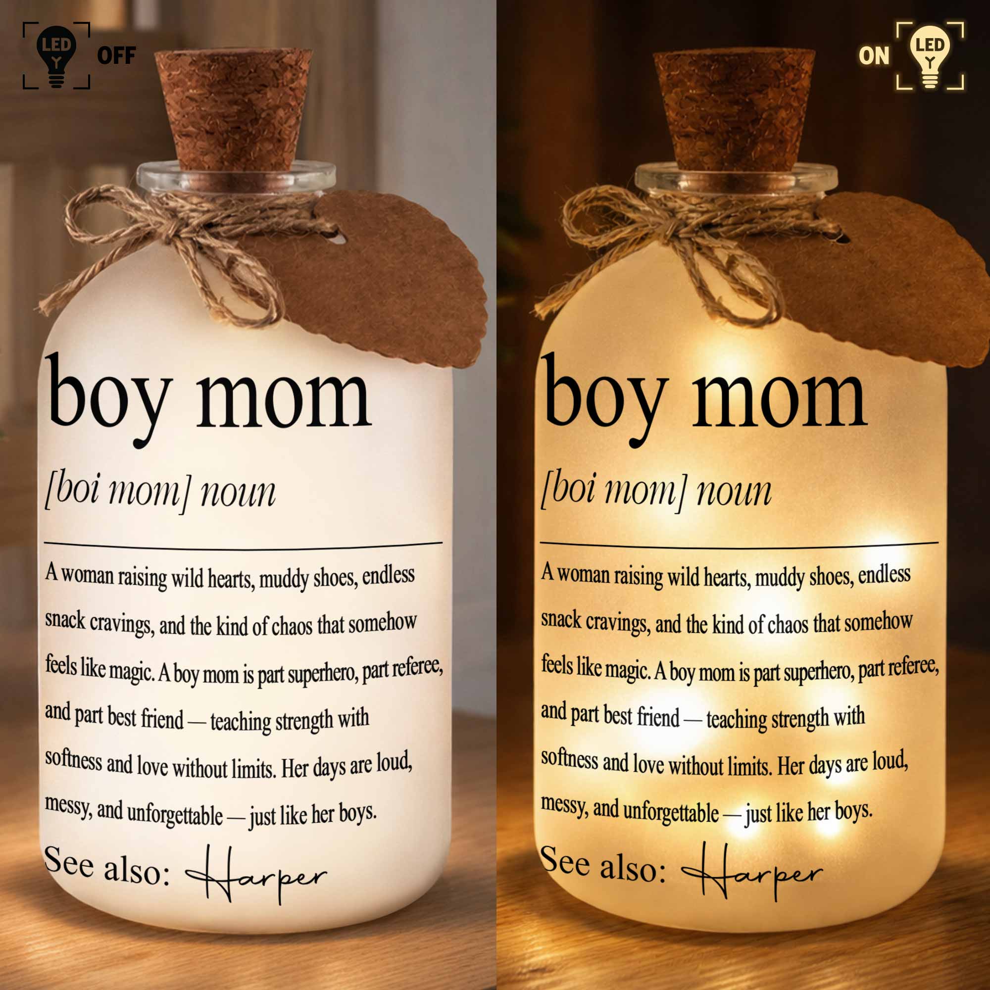 Personalized Short Bottle Light for Boy Mom Custom Gift