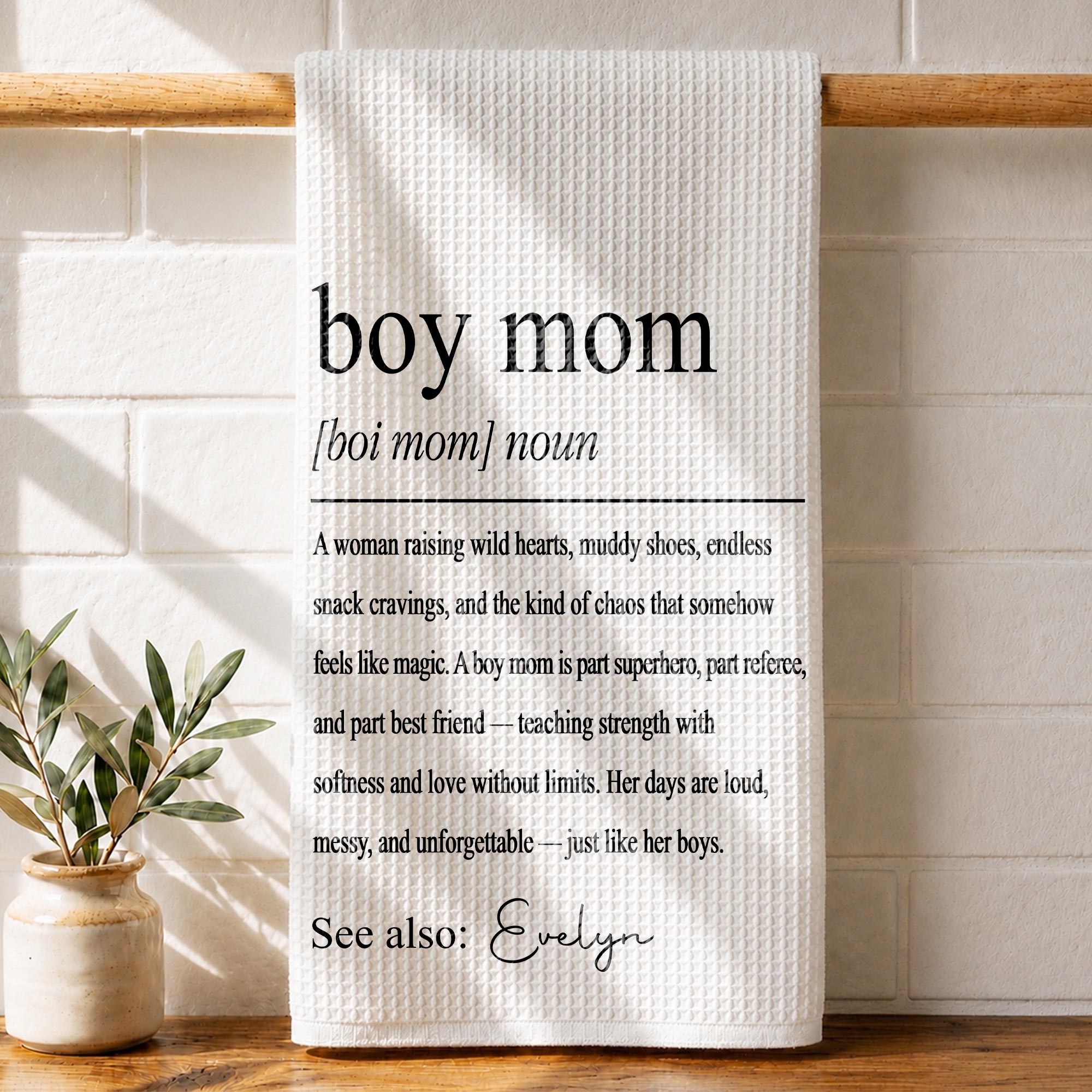 Personalized Kitchen Towel for Boy Mom with Custom Name Gift