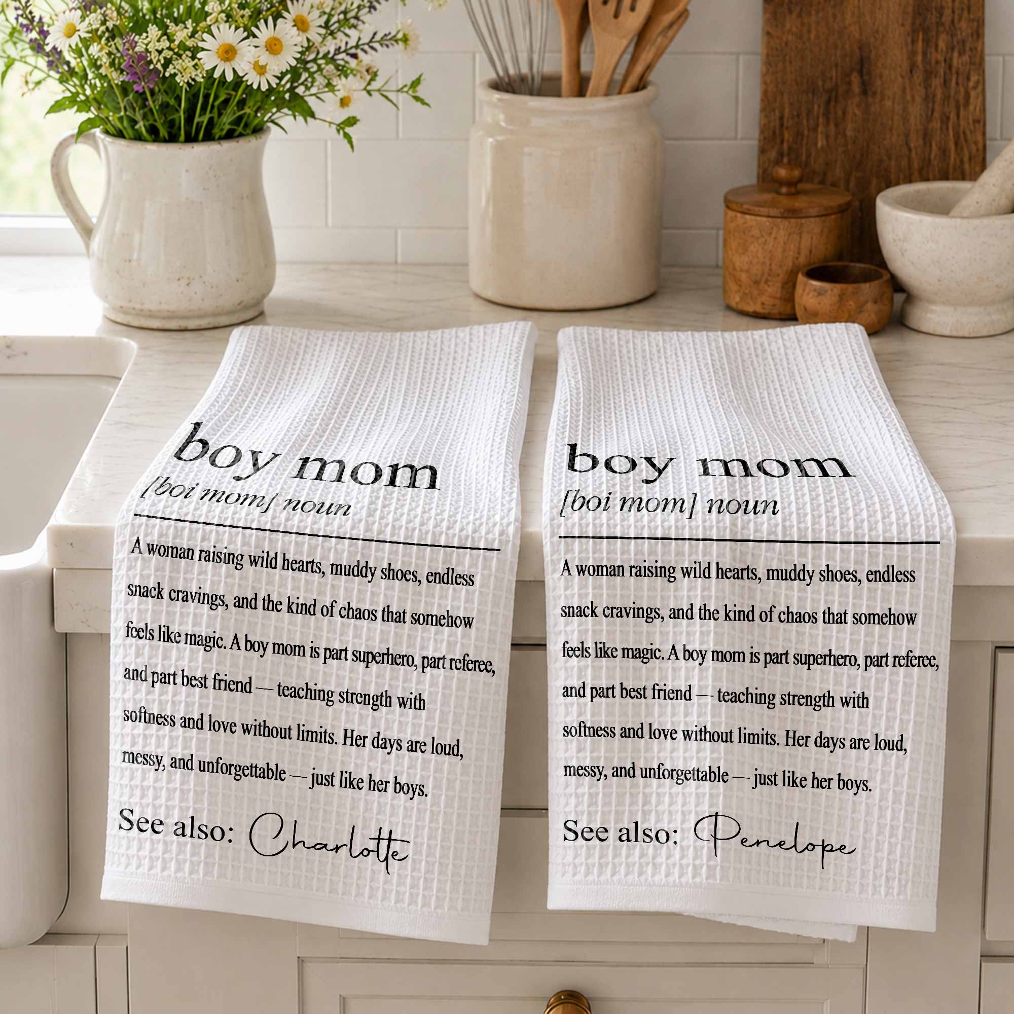 Personalized Kitchen Towel for Boy Mom with Custom Name Gift