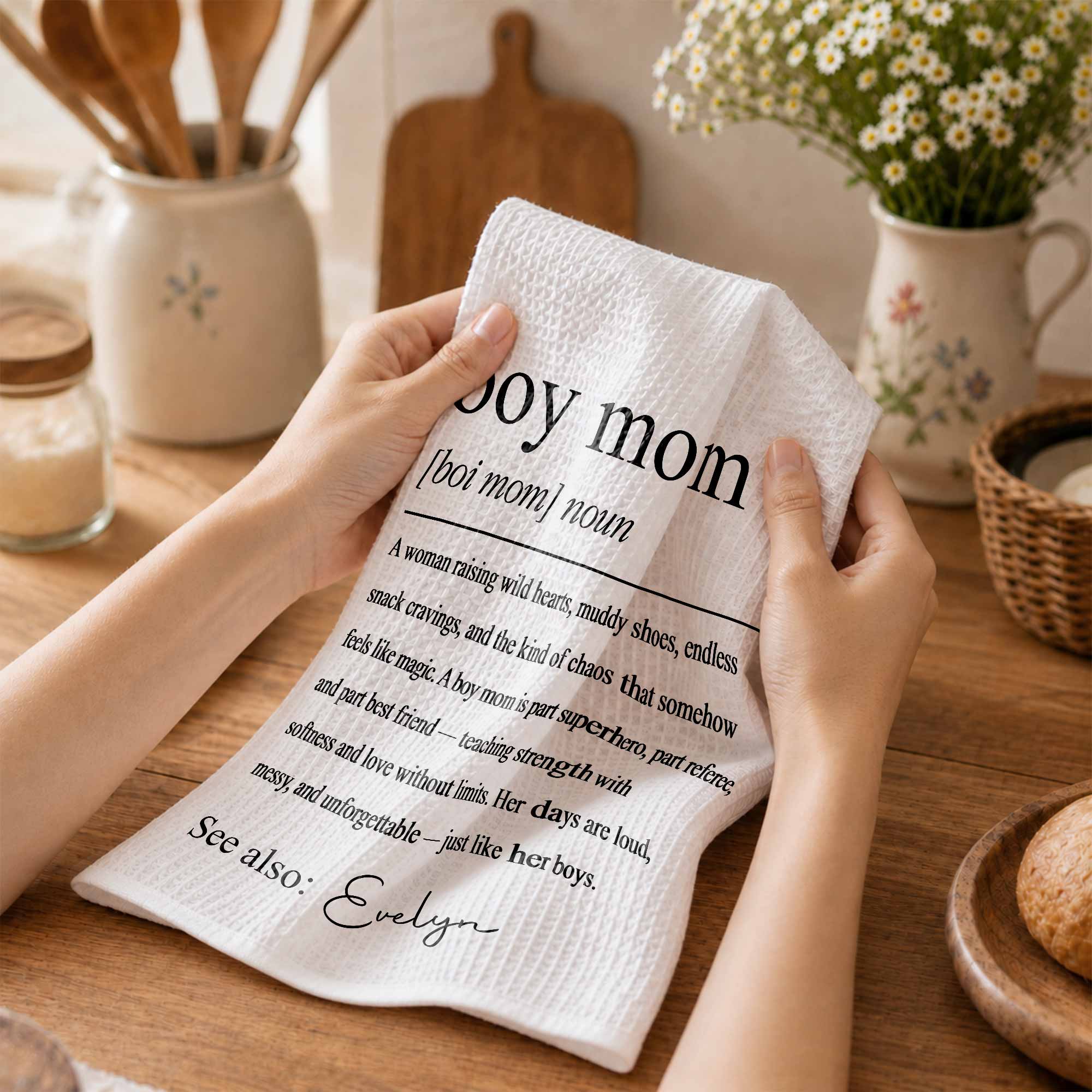 Personalized Kitchen Towel for Boy Mom with Custom Name Gift