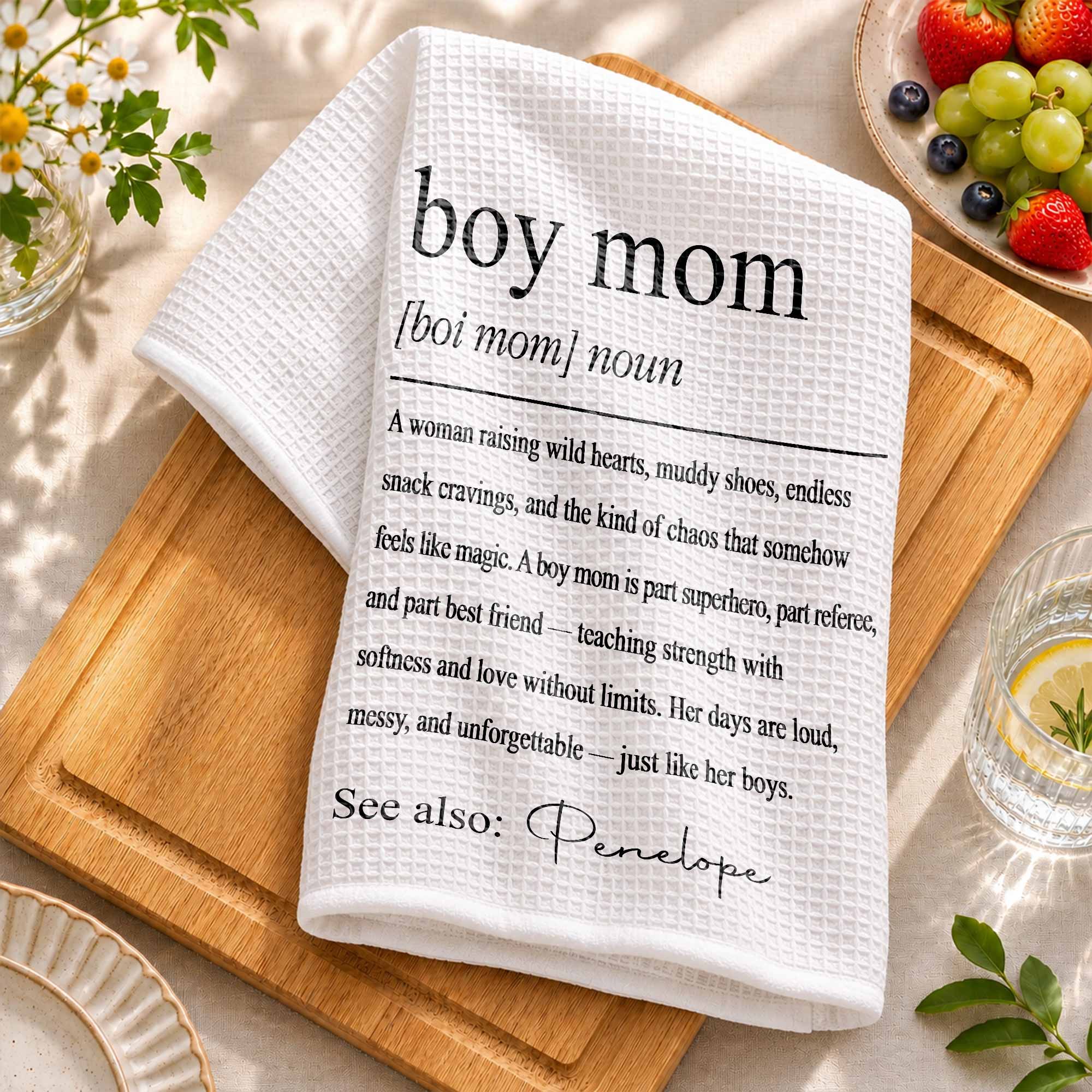 Personalized Kitchen Towel for Boy Mom with Custom Name Gift