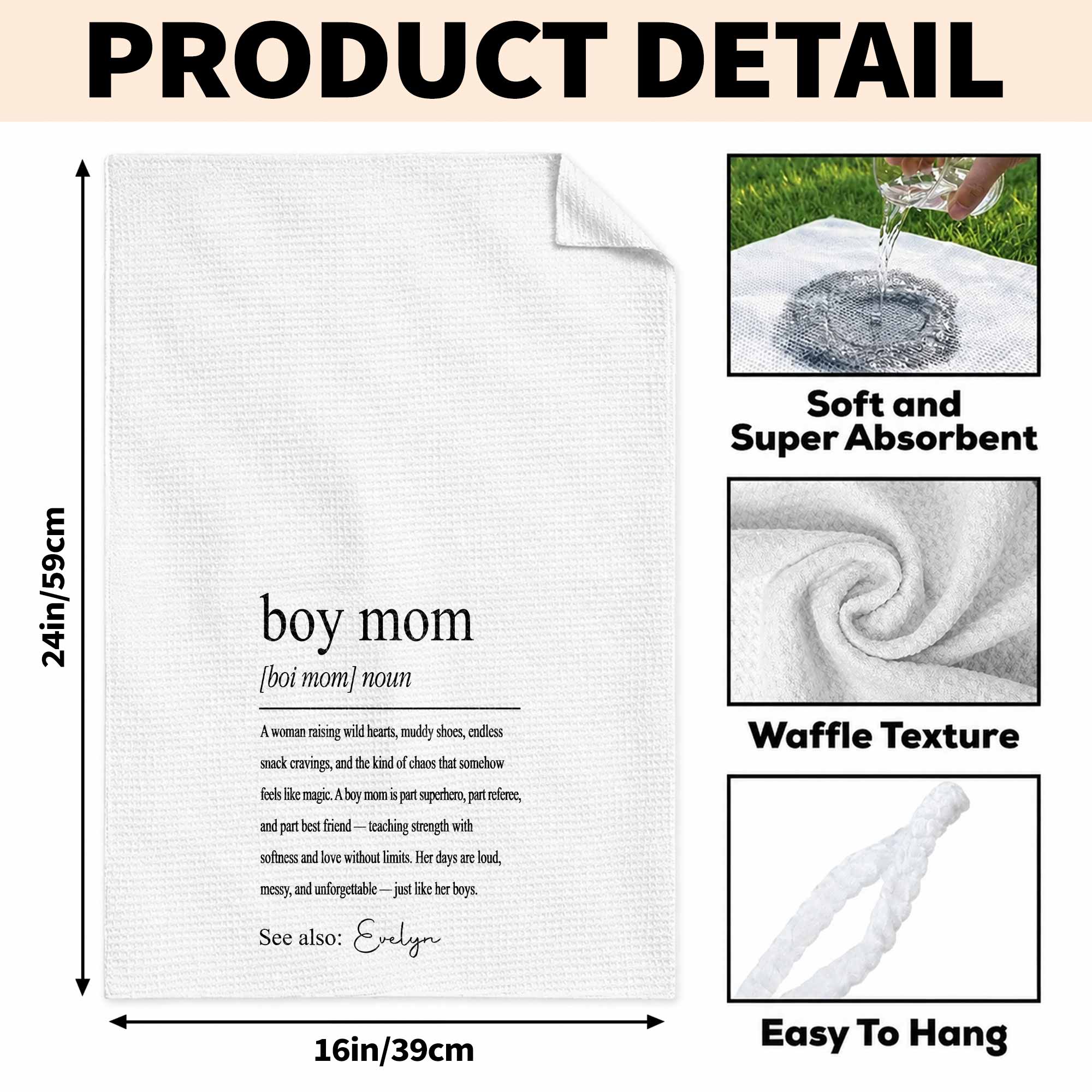 Personalized Kitchen Towel for Boy Mom with Custom Name Gift