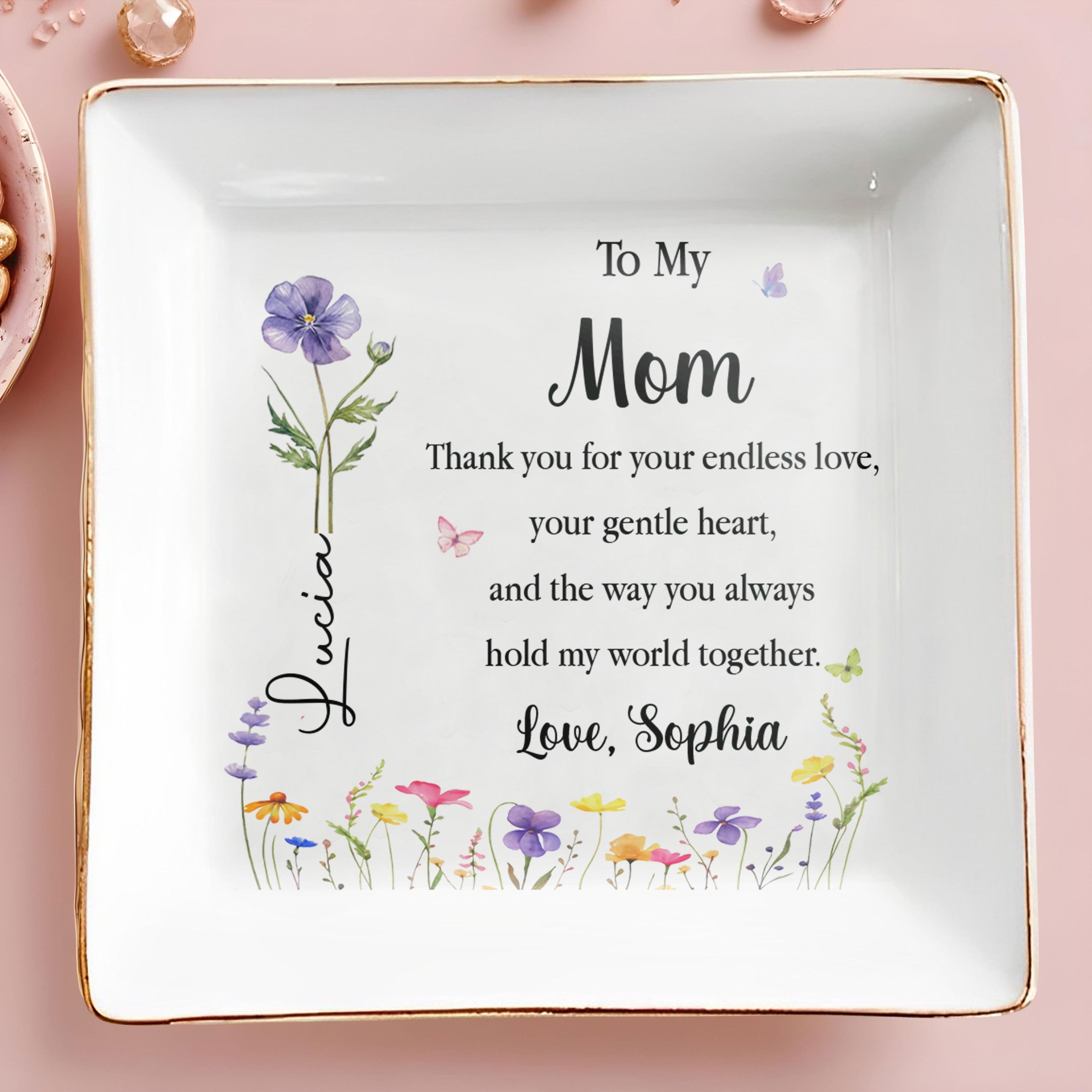 Personalized Jewelry Dish for Mom Birth Month Flower Gift